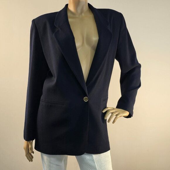 Appleseeds Single Button Blazer Womens Career Jacket Sz 10 Navy Blue Vintage 90s - Picture 10 of 12